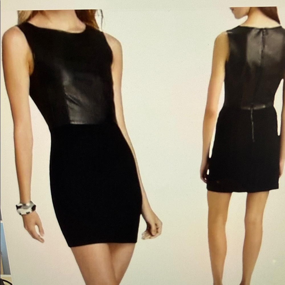 NWT Theory Tirionne  Black Sleeveless combo vegan leather Mini Dress